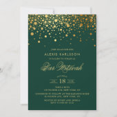 Faux Gold Foil Confetti Green Bar Mitzvah Kaart (Voorkant)