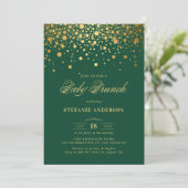Faux Gold Foil Confetti Groene Baby Brunch Kaart (Staand voorkant)