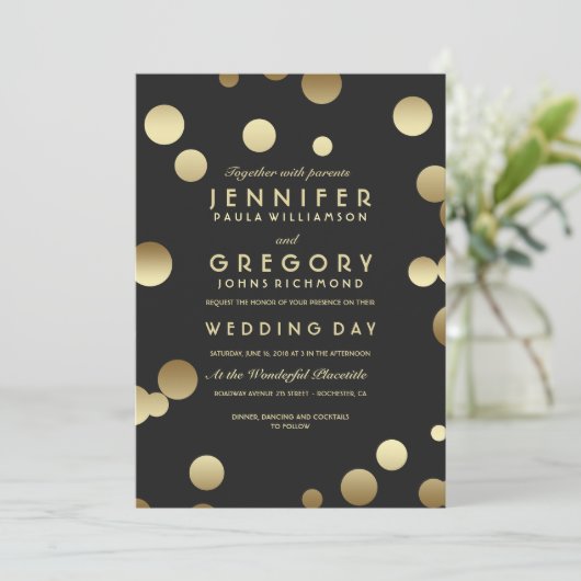 Faux Gold Foil Confetti huwelijksuitnodigingen Kaart (Staand voorkant)