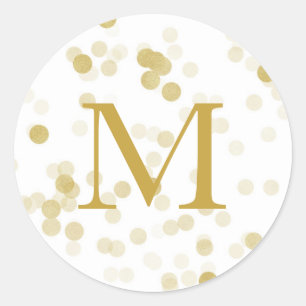 Faux Gold Foil Confetti Monogram Ronde Sticker