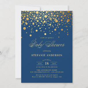 Faux Gold Foil Confetti Navy Baby shower Kaart