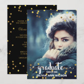 Faux Gold Foil Confetti Photo Graduparty Kaart (Voorkant / Achterkant)