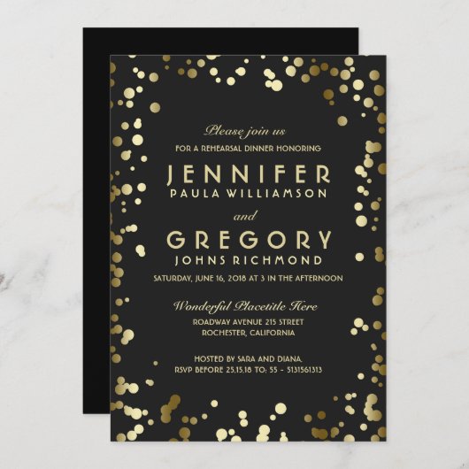 Faux Gold Foil Confetti repetitiediner Kaart (Voorkant / Achterkant)