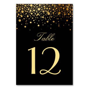 Faux Gold Foil Confetti Stip Black Table Number Kaart