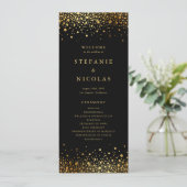 Faux Gold Foil Confetti Stippen Black Wedding Programma (Staand voorkant)
