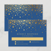 Faux Gold Foil Confetti Stippen Blue RSVP Card (Voorkant / Achterkant)