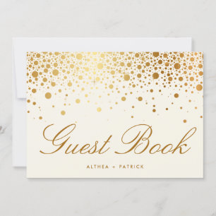 Faux Gold Foil Confetti Stippen   Ivory Guest Book