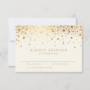 Faux Gold Foil Confetti Stippen Ivory Wedding RS RSVP Kaartje