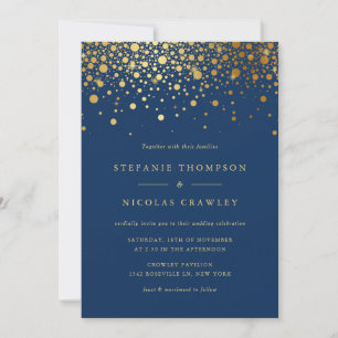 Faux Gold Foil Confetti Stippen Navy Blue Bruiloft Kaart