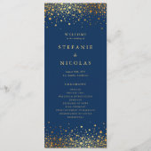 Faux Gold Foil Confetti Stippen Navy Blue Bruiloft Programma (Voorkant)