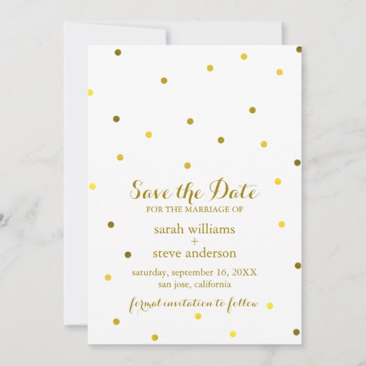 Faux Gold Foil Confetti Stippen Sla de datum op Save The Date (Voorkant)
