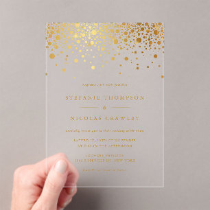 Faux Gold Foil Confetti Stippen Weddenschap Acryl Uitnodigingen