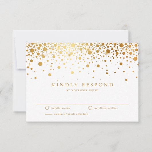 Faux Gold Foil Confetti Stippen Weddenschap RSVP Kaartje (Voorkant)