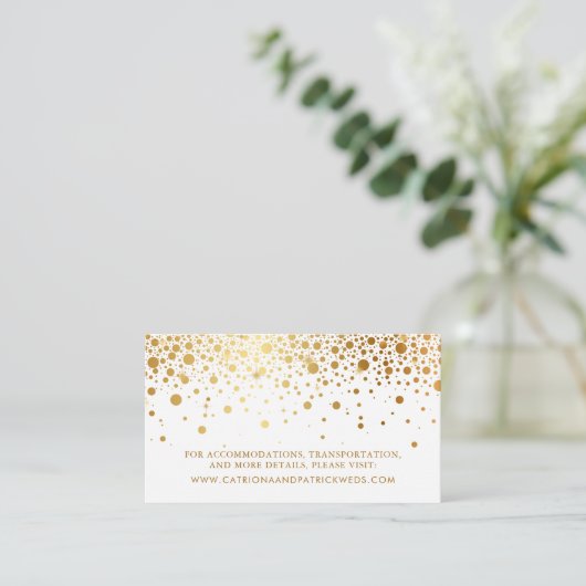 Faux Gold Foil Confetti Stippen Weddenschap Websit Informatiekaartje (Staand voorkant)