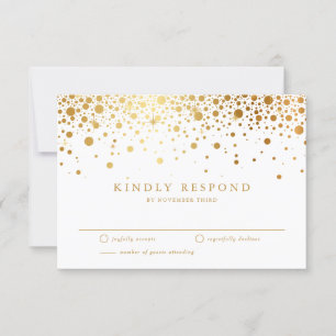 Faux Gold Foil Confetti Stippen Wedding RSVP Kaart