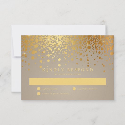 Faux Gold Foil Confetti Stippen Wedding RSVP Kaart (Voorkant)