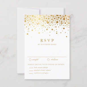 Faux Gold Foil Confetti Stippen Wedding RSVP Kaart