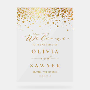 Faux Gold Foil Confetti Stippen White Weddenschap  Acryl Bord