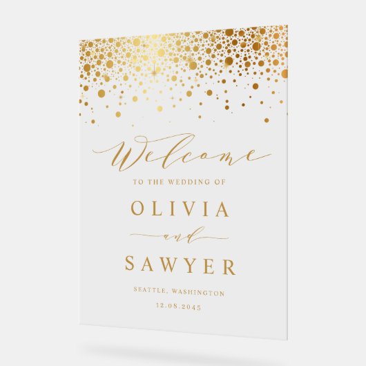 Faux Gold Foil Confetti Stippen White Weddenschap Acryl Bord (Hoek)