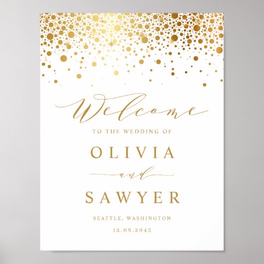 Faux Gold Foil Confetti Stippen White Weddenschap  Poster (Voorkant)