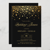 Faux Gold Foil Confetti Stippen Zwart Trouwdouche Kaart (Voorkant / Achterkant)