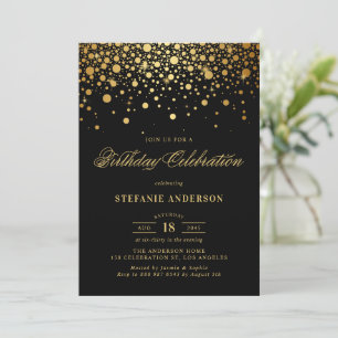 Faux Gold Foil Confetti Stippen Zwart Verjaardag Kaart