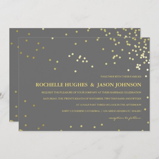 Faux Gold Foil Confetti Wedding Announding Kaart (Voorkant / Achterkant)