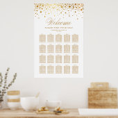 Faux Gold Foil Confetti White Wedding Seating Plan Poster (Keuken)