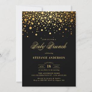 Faux Gold Foil Confetti Zwart Baby Brunch Kaart