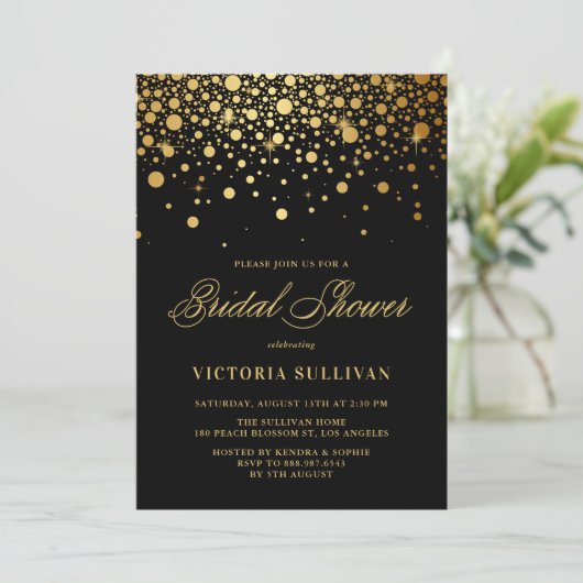 Faux Gold Foil Confetti Zwart Vrijgezellenfeest Kaart (Staand voorkant)