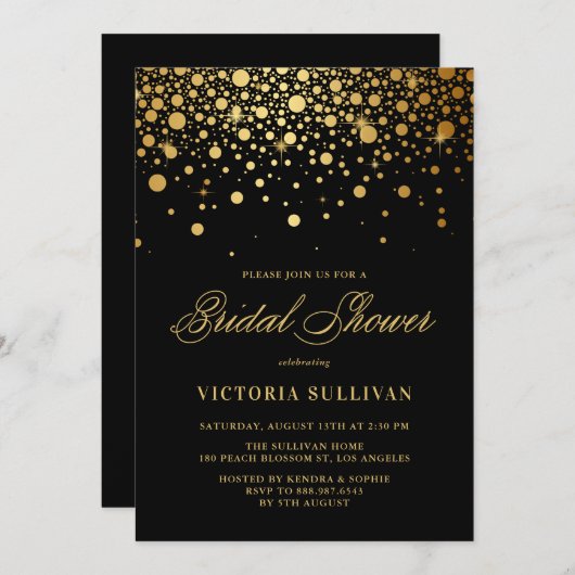 Faux Gold Foil Confetti Zwart Vrijgezellenfeest Kaart (Voorkant / Achterkant)
