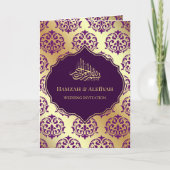 Faux Gold Foil Dark Paars Damask Muslim Weduwschap (Voorkant)