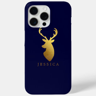 Faux Gold Foil Deer Head, speciaal gepersonaliseer iPhone 15 Pro Max Hoesje