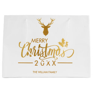 Faux Gold Foil Deer Merry Kerstmis op maat Groot Cadeauzakje