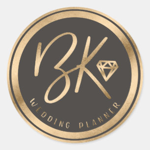 Faux Gold Foil Diamond & Black Custom Company Logo Ronde Sticker