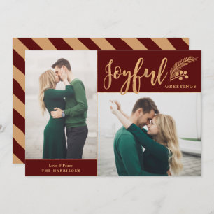 Faux Gold Foil Elegant Greetings Foto Maroon Feestdagenkaart