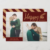 Faux Gold Foil Elegant Happy Photo | Maroon Feestdagenkaart (Voorkant / Achterkant)