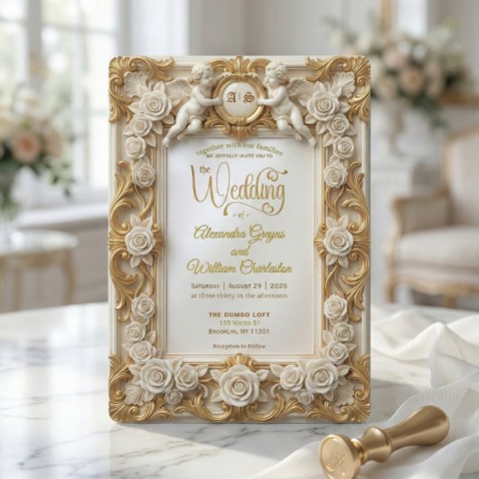 Faux Gold Foil Embossed Style Baroque Monogram Kaart