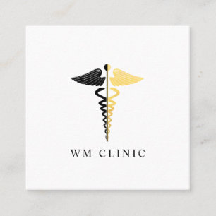 Faux Gold Foil en Black Caduceus Symbol Vierkante Visitekaartje