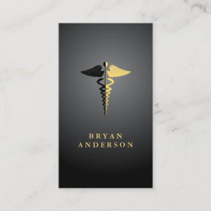 Faux Gold Foil en Black Caduceus Symbol Visitekaartje