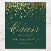 Faux Gold Foil en Green Confetti Stippen Weddensch Wijn Etiket (Enkel label)