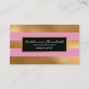 Faux Gold Foil en roze Stripes, Makeup Artist Visitekaartje