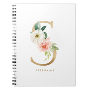  Faux Gold Foil Floral Letter S Monogram Notitieboek