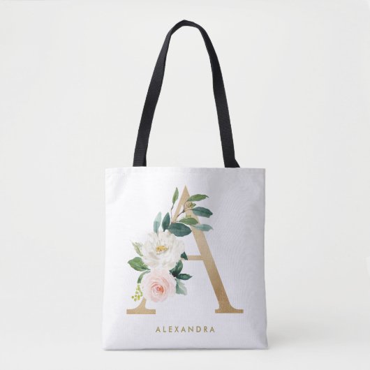 Faux Gold Foil  Florence Letter A Monogram Draagtas (Voorkant)