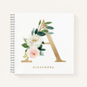 Faux Gold Foil  Florence Letter A Monogram Notitieboek