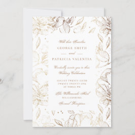 Faux Gold Foil Flowers Hand Drawn Elegant Wedding Kaart