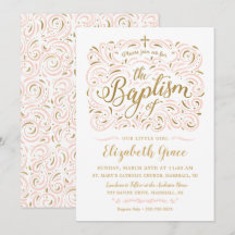 Faux Gold Foil Girl Baptisme Invitation