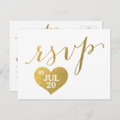 Faux Gold Foil Glam Heart | Wedding RSVP Briefkaar Uitnodiging Briefkaart (Voorkant / Achterkant)