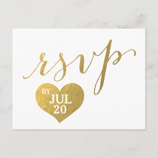 Faux Gold Foil Glam Heart | Wedding RSVP Briefkaar Uitnodiging Briefkaart (Voorkant)
