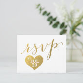 Faux Gold Foil Glam Heart | Wedding RSVP Briefkaar Uitnodiging Briefkaart (Staand voorkant)